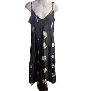 Horses Atelier Black Multicolor Silk Floral 100% Silk Slip Dress Women's Size 4